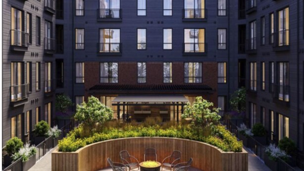 A multi-story building with a rooftop garden, outdoor seating area, and a covered patio. - Landing | Amazing 1BD, Courtyard, Clubhouse (St. Louis)