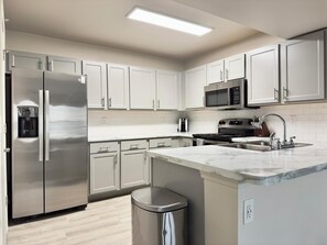 Fridge, dining tables