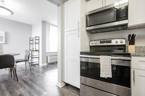 Fridge, dining tables