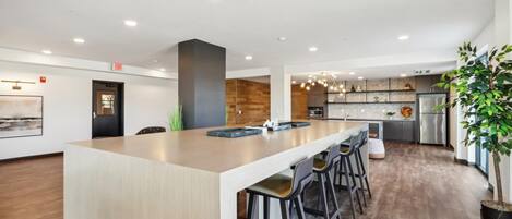 Fridge, dining tables