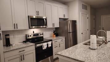 Fridge, dining tables