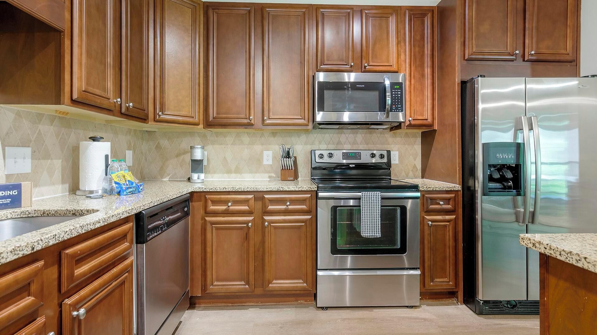 Fridge, dining tables