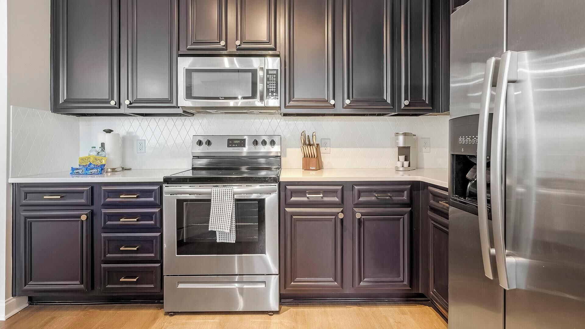 Fridge, dining tables