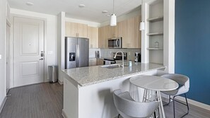 Fridge, dining tables