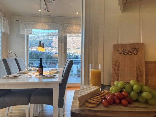 Panoramic views of mountains and rivers. In the middle of Voss