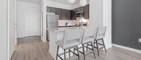 Fridge, dining tables