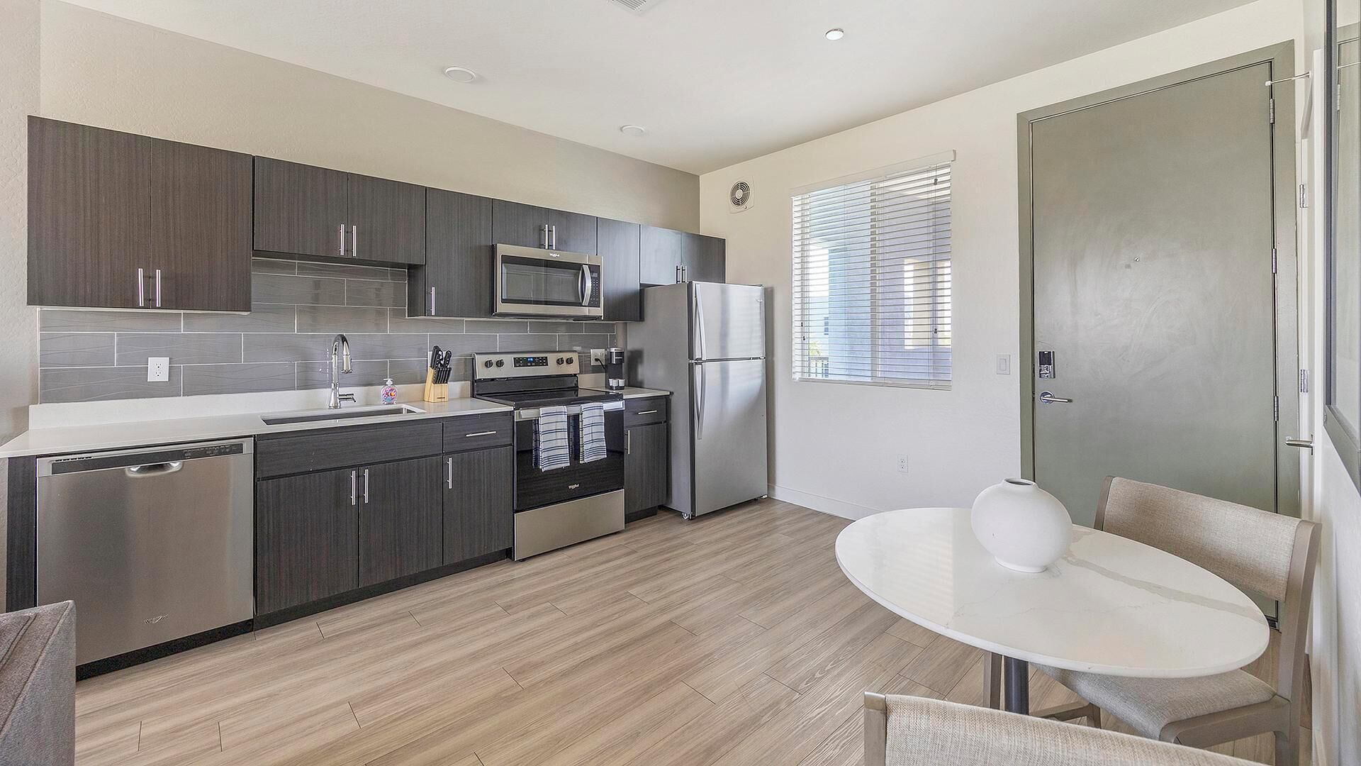 Fridge, dining tables