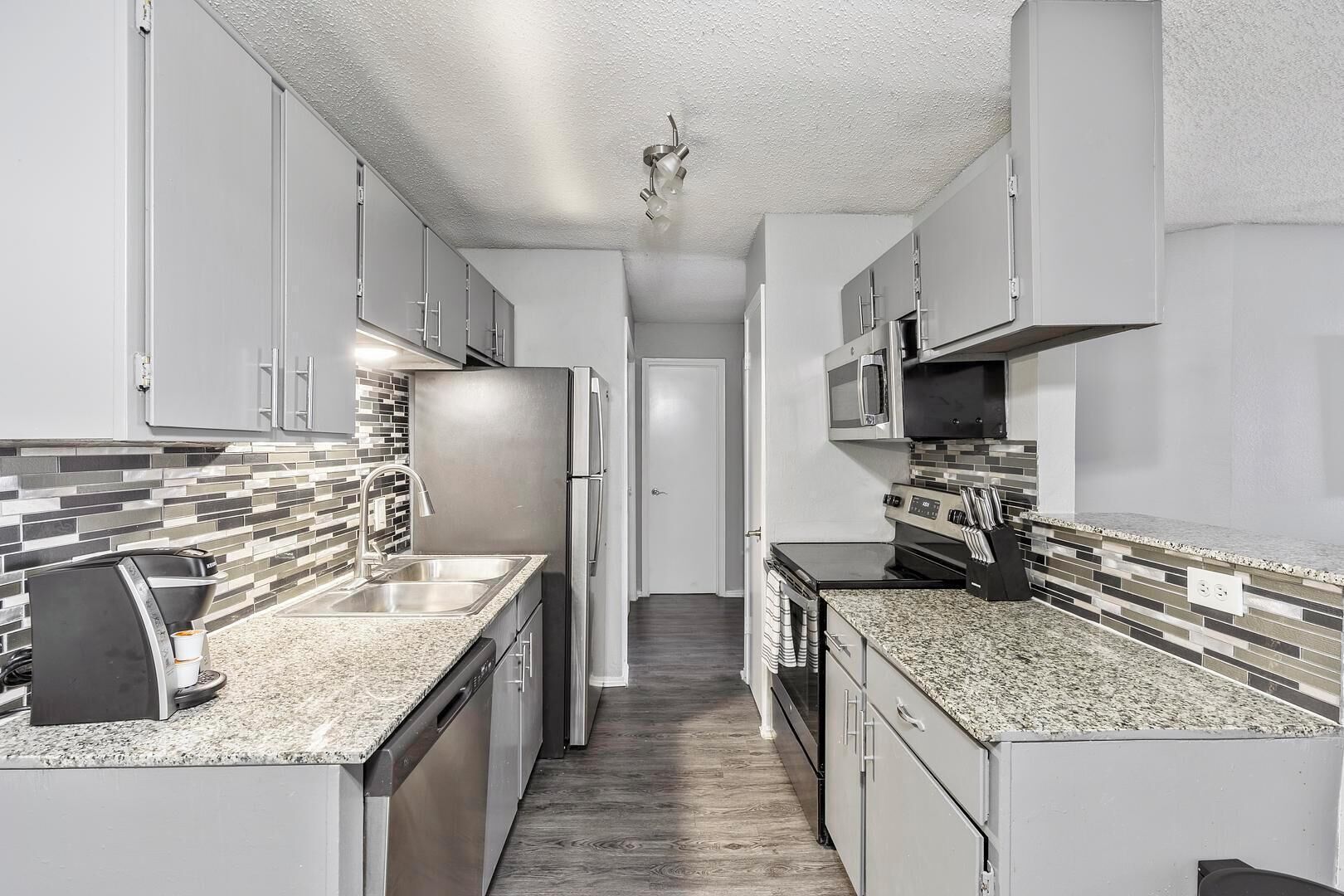 Fridge, dining tables