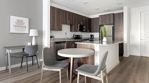 Fridge, dining tables