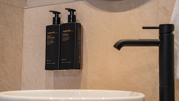 Douche, articles de toilette gratuits, sèche-cheveux, chaussons