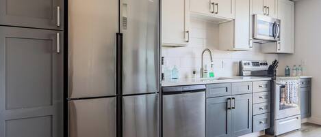 Fridge, dining tables