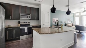 Fridge, dining tables