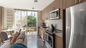 Fridge, dining tables