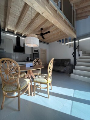 Deluxe Duplex, 2 Bedrooms, Balcony, Pool View with private pool | Living area | 32-inch Smart TV with digital channels - LA LIPA SUITES (Almáchar)