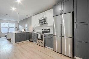 Fridge, dining tables - Landing | Modern 1BD, Gym (Ithaca)