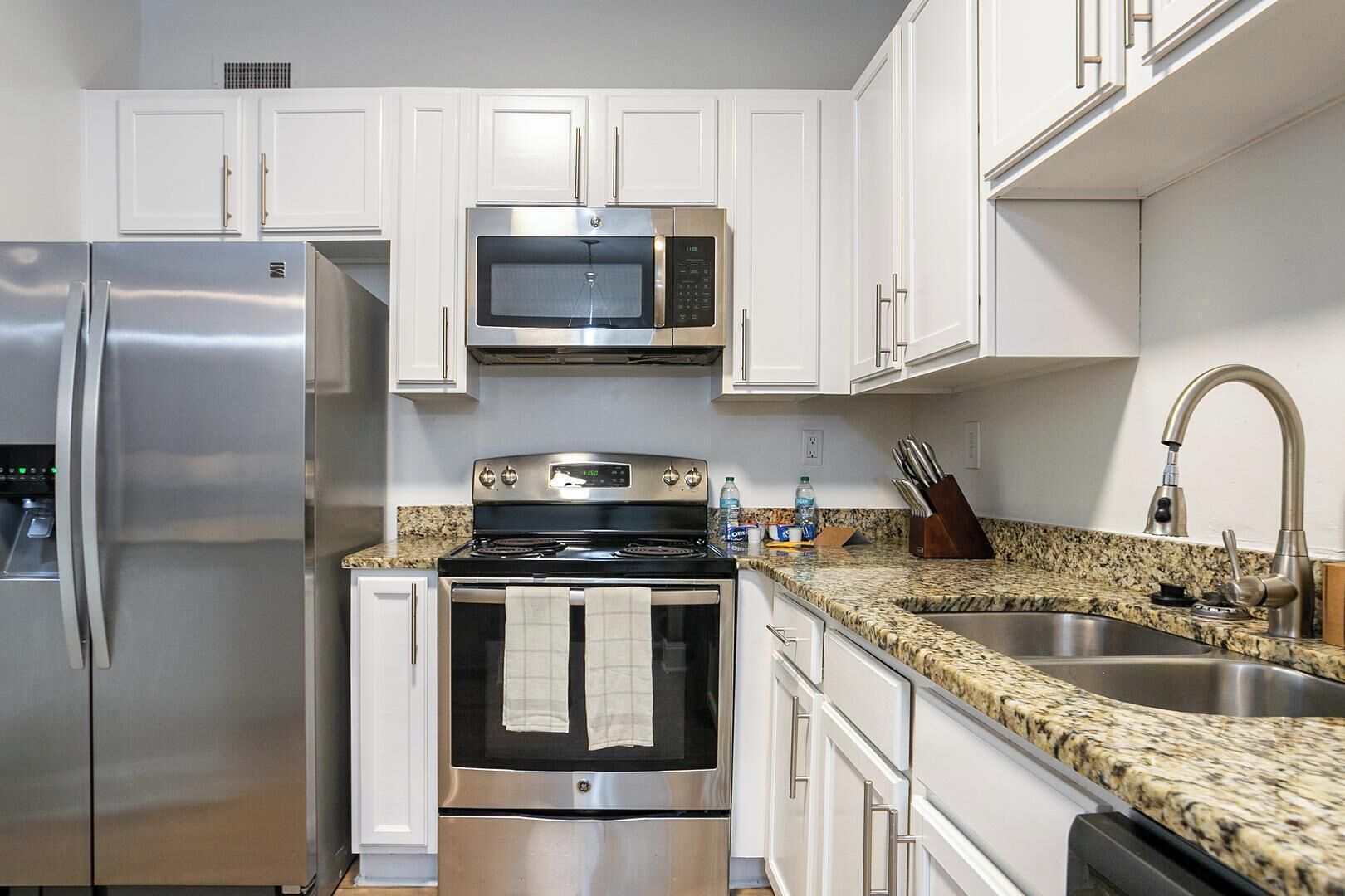 Fridge, dining tables