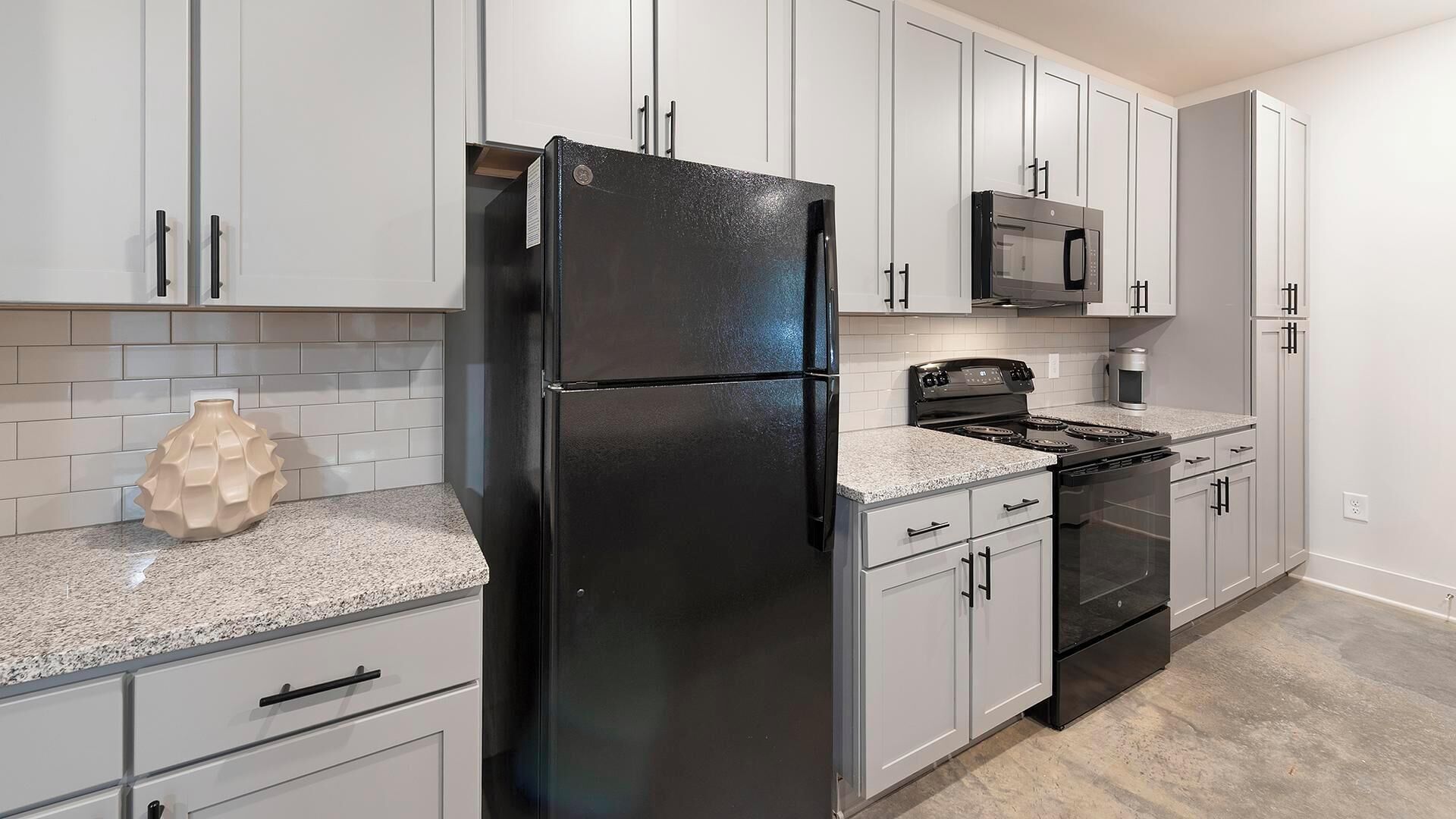 Fridge, dining tables