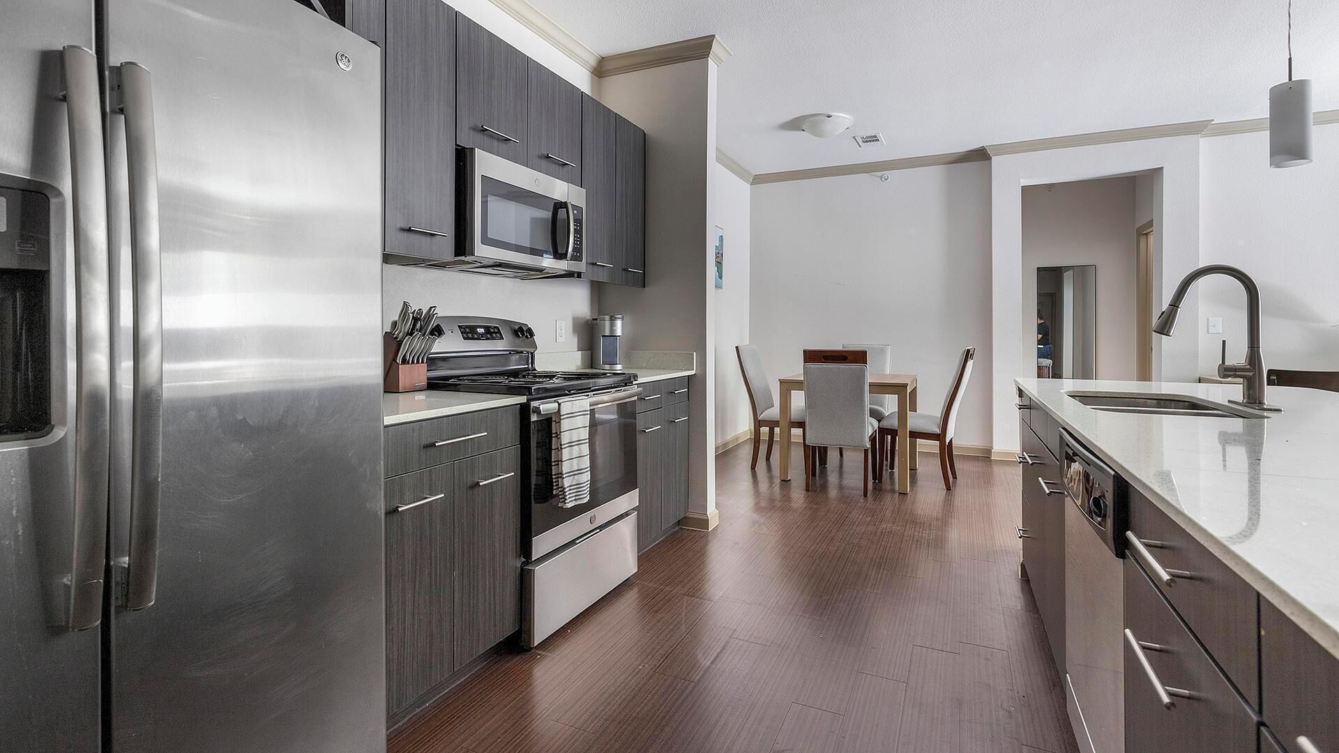 Fridge, dining tables