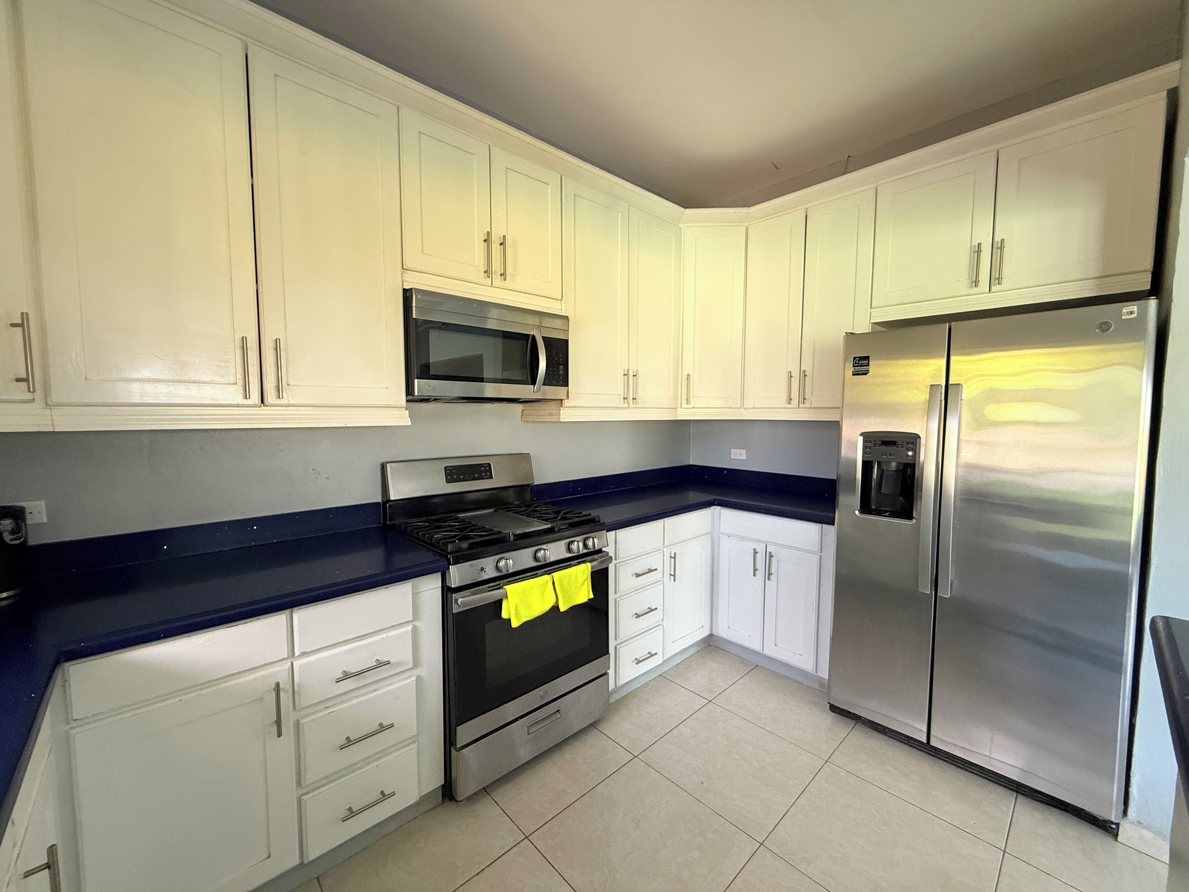 Frigorífico, microondas, horno y placa de cocina