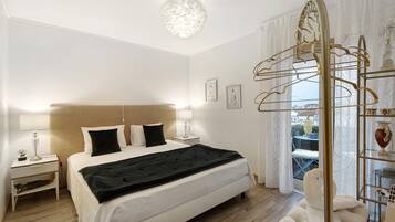 Tabla de planchar con plancha, wifi y ropa de cama