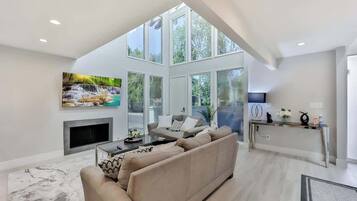 Télévision, cheminée, espaces bureaux