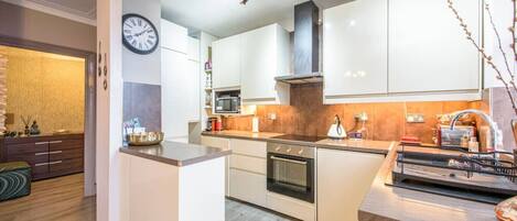 Kühlschrank, Mikrowelle, Ofen, Herdplatte