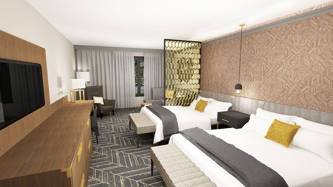 جناح ديلوكس - سريران كبيران - منظر للمدينة | أغطية فراش متميزة وأسرّة بطبقة علوية مريحة وعناصر مجانية داخل الميني بار