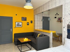 Studio, 1 Double Bed, Balcony, City View | Living area - Ideal Studio in Mar Mikhael (Beirut)