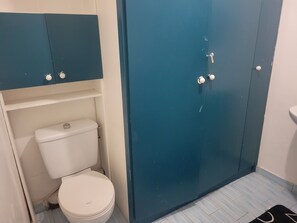 Een haardroger, handdoeken, zeep, toiletpapier