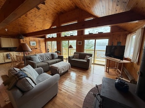 Smart TV, chimenea y libros