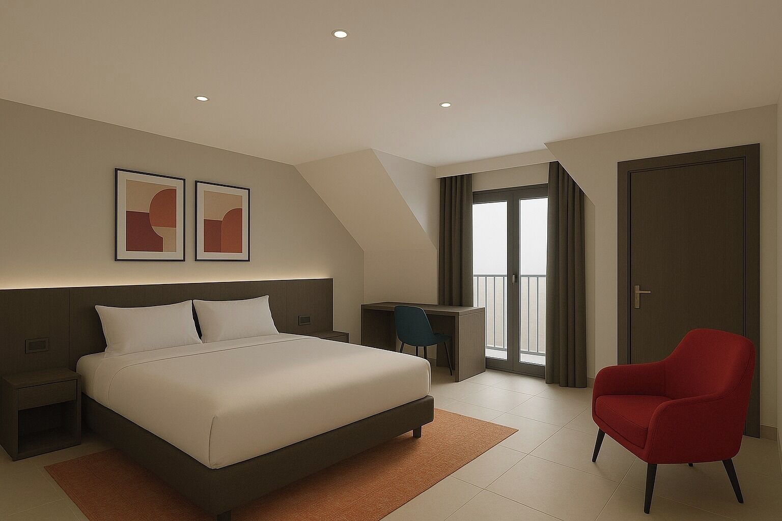 标准房, 1 张大床 (Roof) | 高档床上用品、Select Comfort 床、客房内保险箱、笔记本电脑工作区