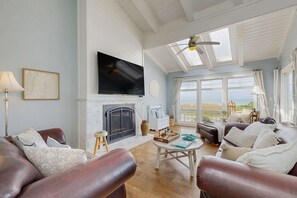 Télévision, cheminée, espaces bureaux