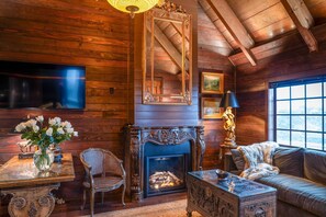 TV, fireplace, offices - Cozy Oceanfront European Cottage-Deck & Fire Pit (Fort Bragg)
