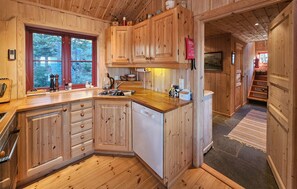 Een koelkast, een oven, een kookplaat, een vaatwasser