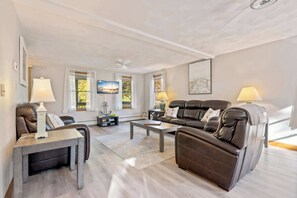 House, Multiple Beds, Balcony, Partial Ocean View (Nubble View) | Living area - Nubble View Home for 10 (York Beach)