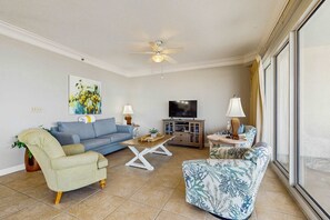 TV, DVD player, stereo