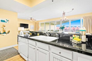 Fridge, microwave, oven, stovetop - Beachfront condo with Gulf views (Miramar Beach)
