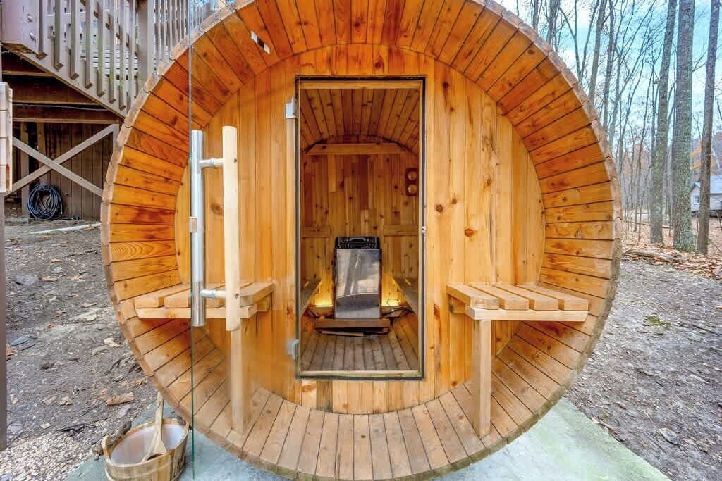 Warm up and wind down in the private sauna.