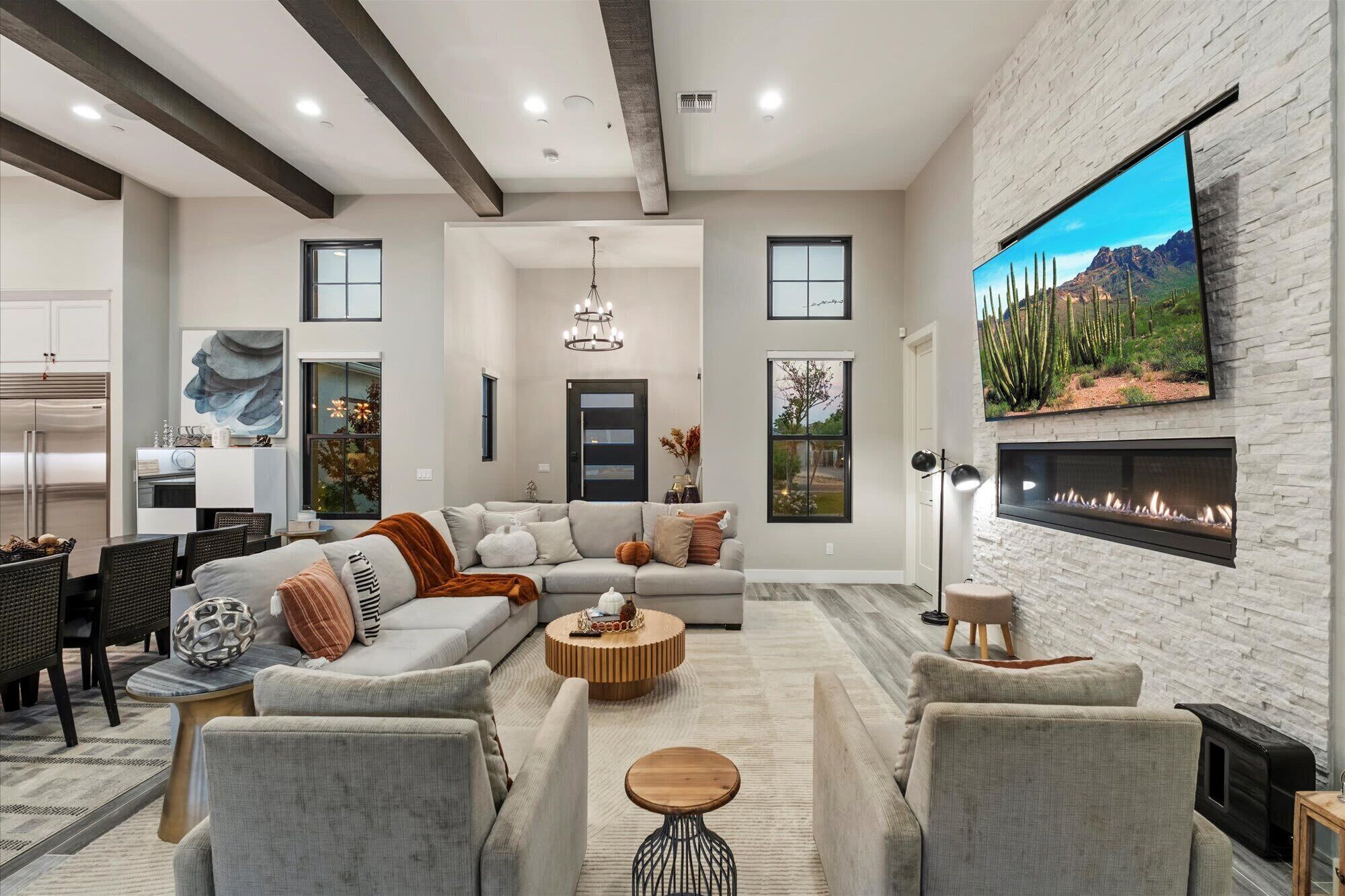 TV, fireplace, offices