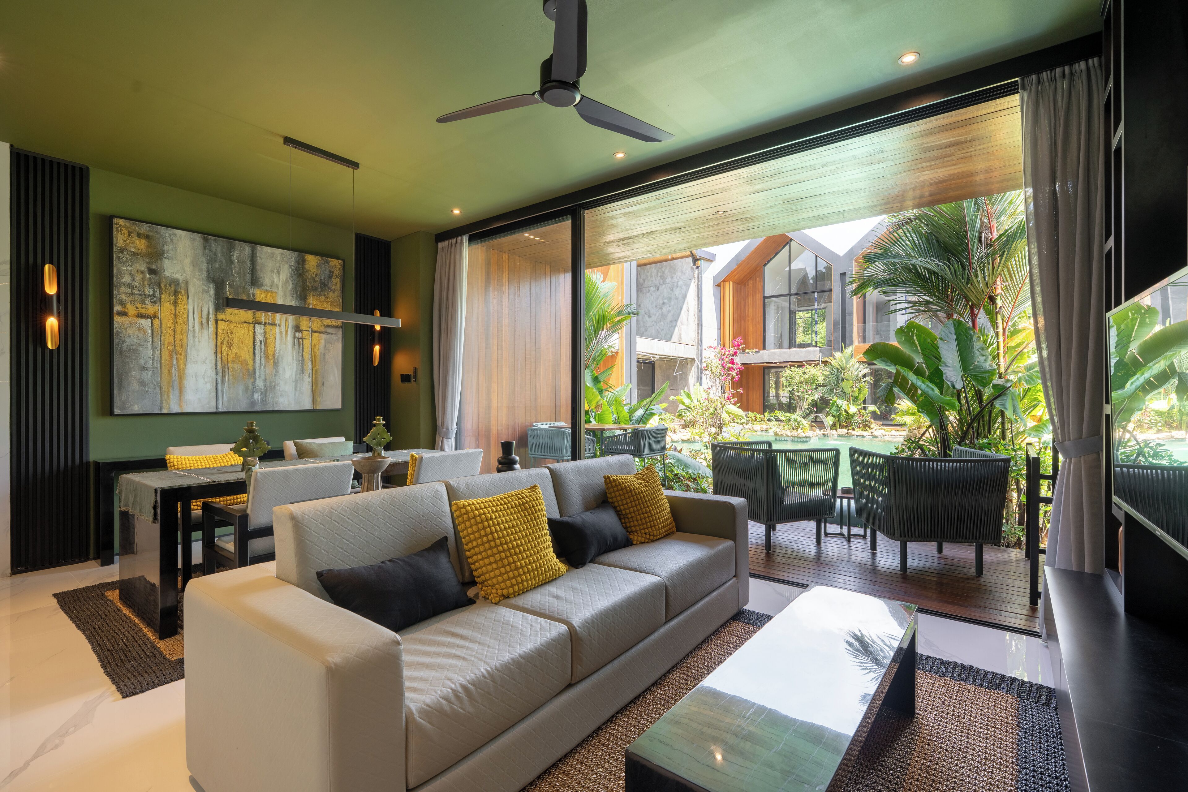 Deluxe Villa, 1 Bedroom, Balcony, Pool View | Living area | 32-inch Smart TV with digital channels