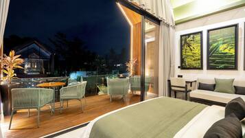 Deluxe Villa, 1 Bedroom, Balcony, Pool View | Premium bedding, in-room safe, desk, laptop workspace