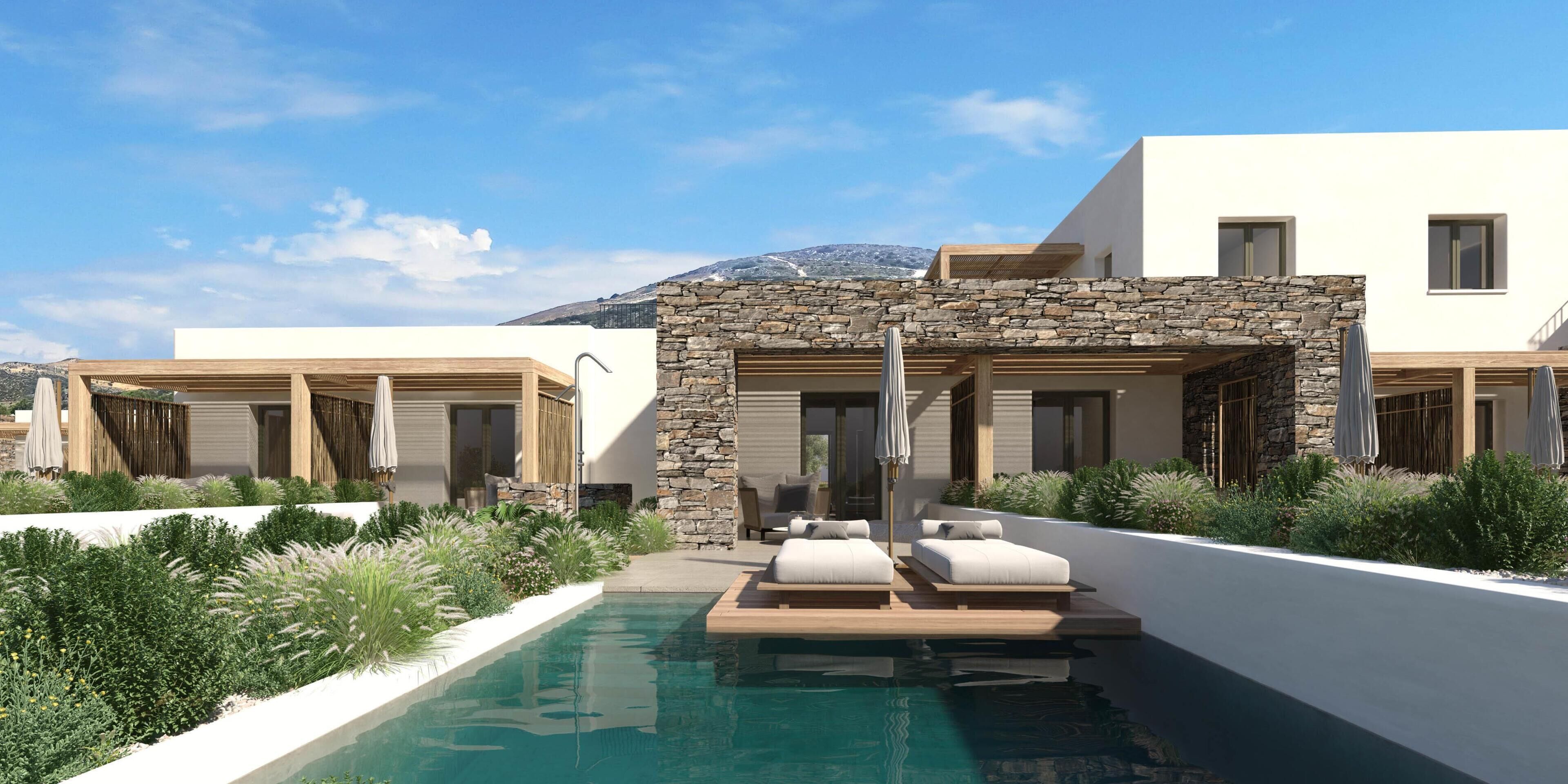 Seasonal outdoor pool, pool umbrellas, pool loungers