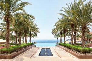 Outdoor pool, pool umbrellas, pool loungers