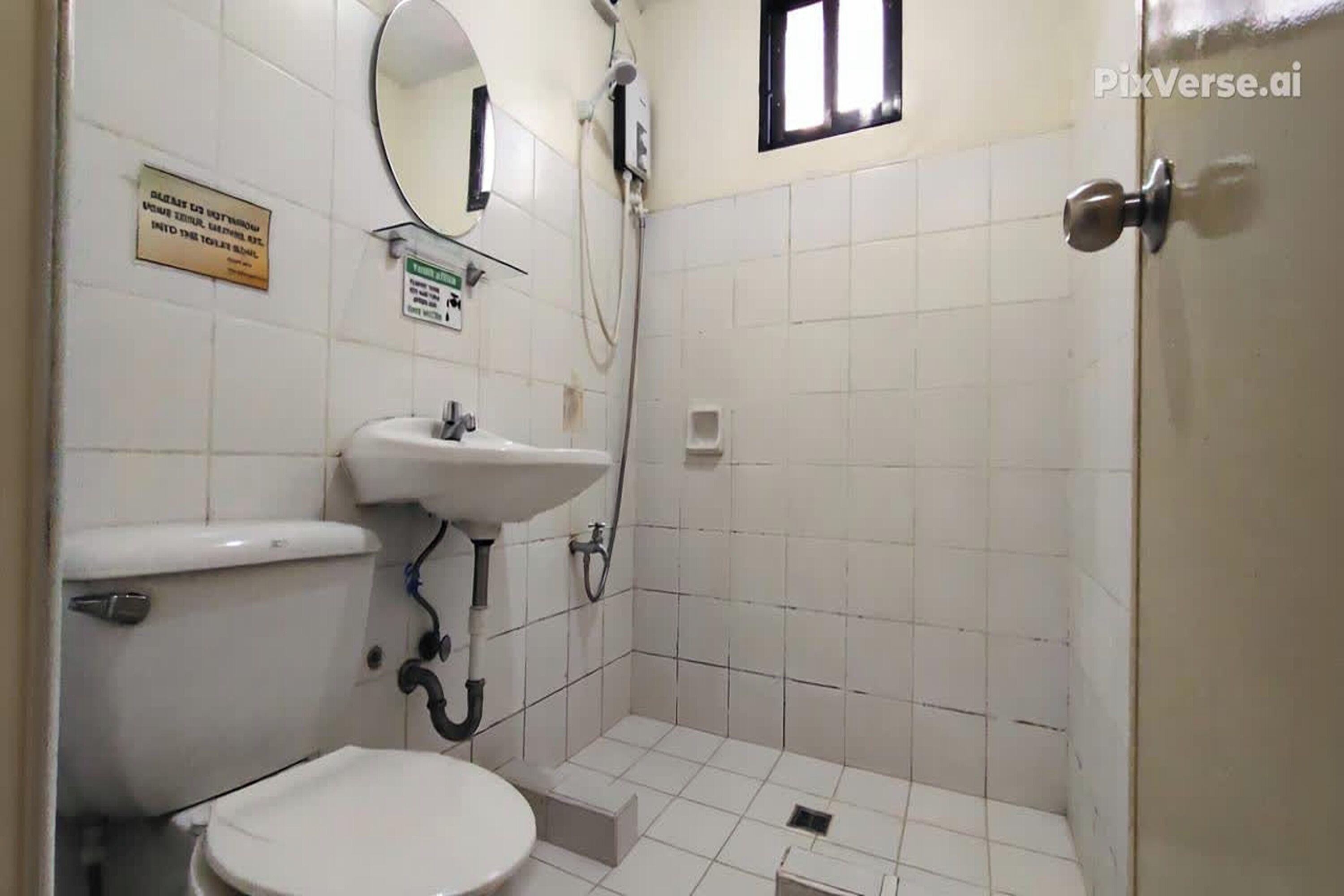 Une petite salle de bain avec des toilettes, un lavabo et une douche.