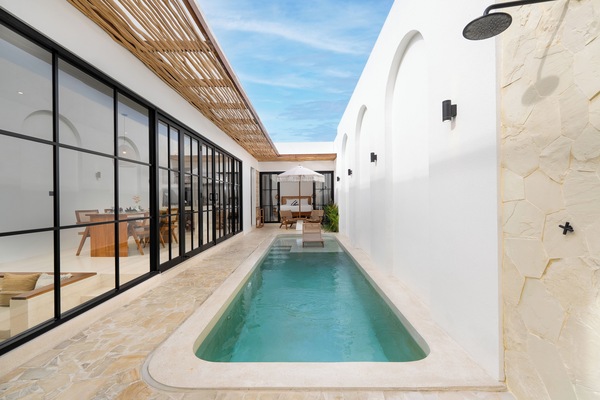 Outdoor pool, sun loungers