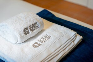 Regadera, secadora de cabello, toallas