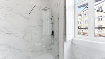 Regadera, secadora de cabello, toallas