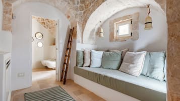 Family Villa, Multiple Bedrooms, Mountainside (Masseria Maranna Trulli & Spa) | Living area | 21-inch Smart TV with digital channels