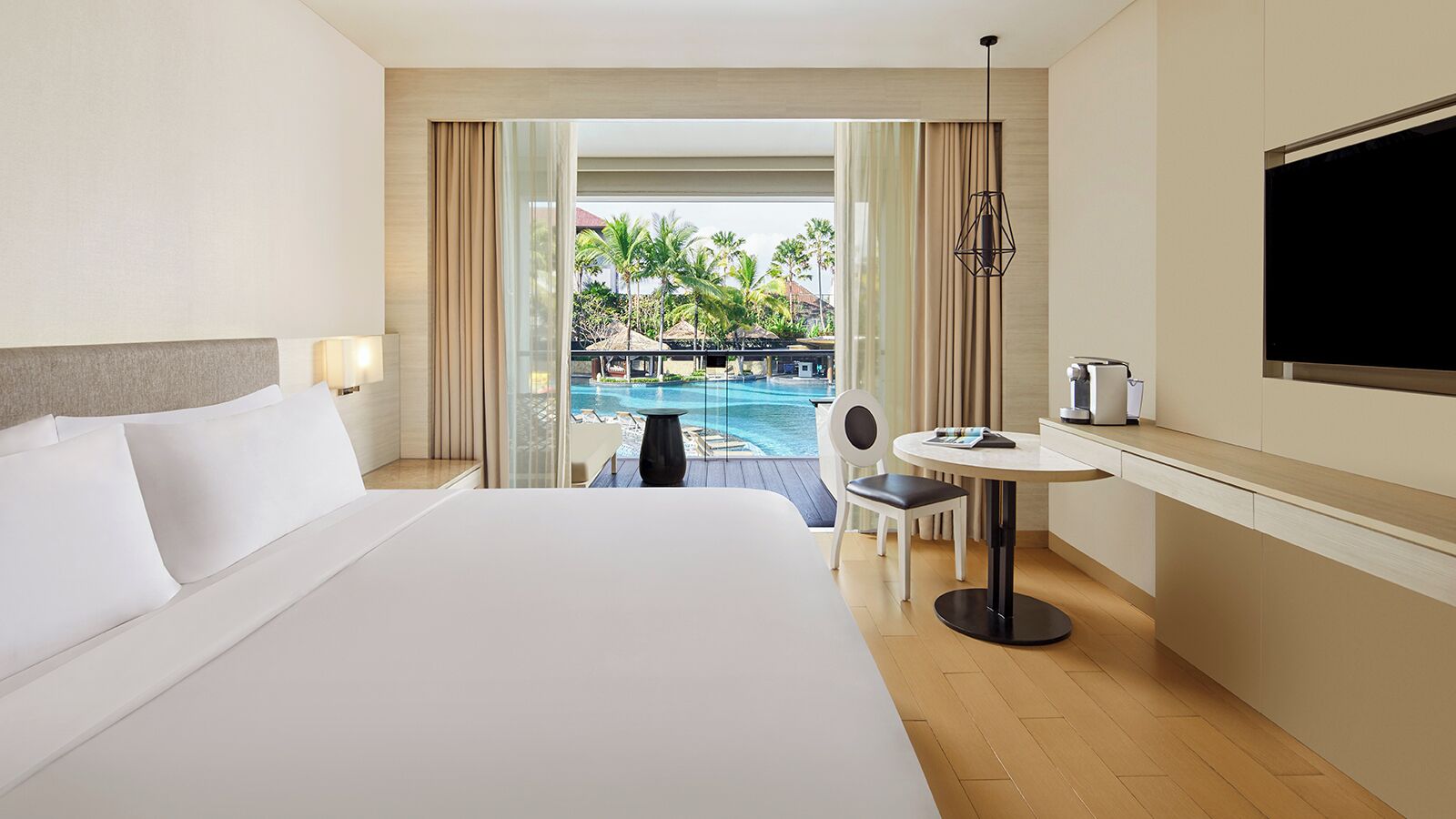 Deluxe Room, 1 King Bed, Balcony, Pool View | Free minibar, in-room safe, desk, laptop workspace