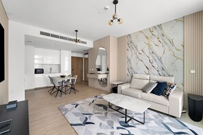 Living area - 1BR Skyline Views Dubai Creek Harbour (Dubai)